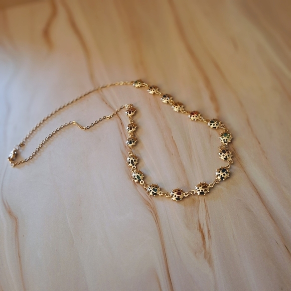 Pretty Bird 18K Yellow Gold Plated Ladybug Necklace with Multicolor Crystals - Picture 14 of 15